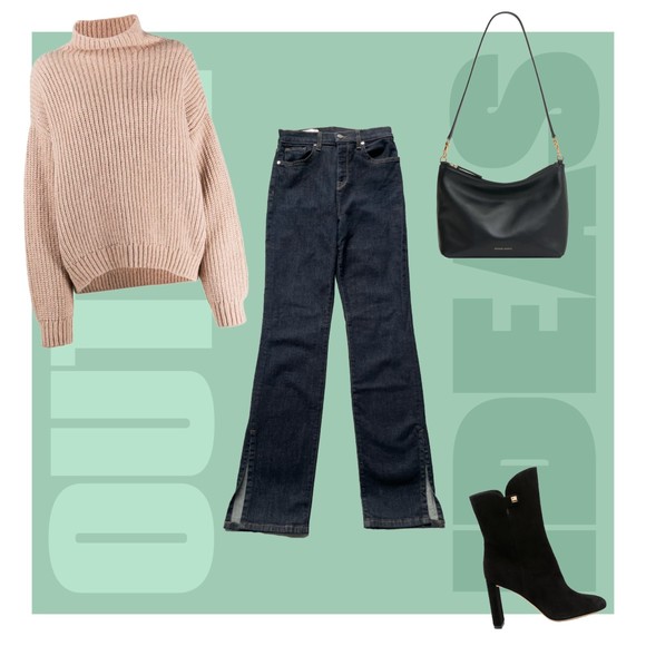 BLDWN Vented Skinny High Rise Side Slit Outer Ankle Flare Dark Blue Denim Jeans - Picture 4 of 17